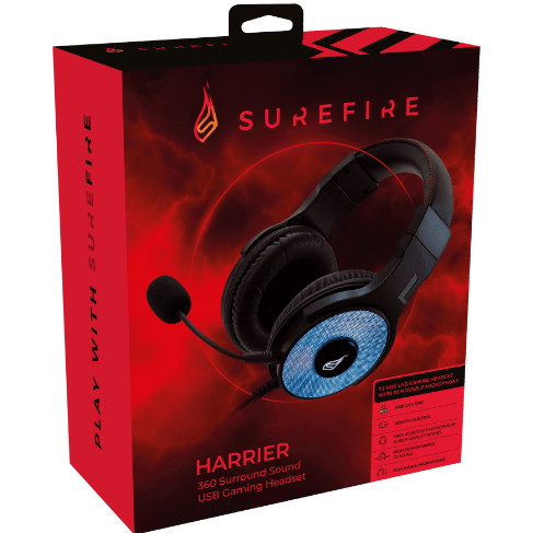 SureFire Harrier 360 Surround Sound USB Gaming Headset
