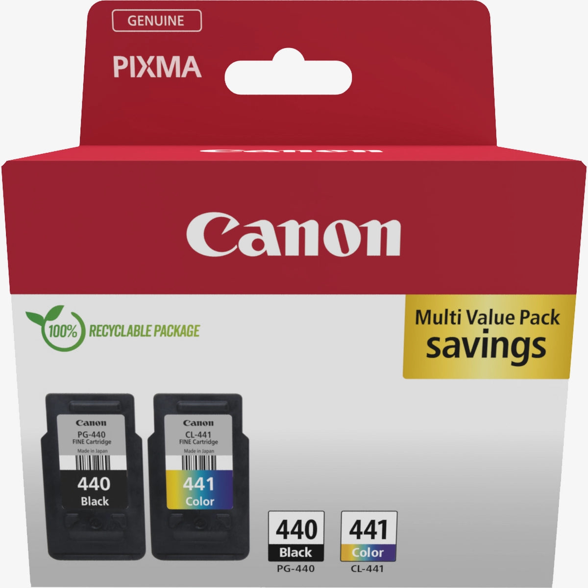 Canon PG-440 and CL-441 Original Ink Cartridge Multipack for Canon PIXMA MG2140, MG2240, MG3140, MG3240, MG3540, MG4140, MG4240, MX374, MX394, MX434, MX454, MX474, MX514, MX524, MX534, MG3640, TS5140, MG3640S