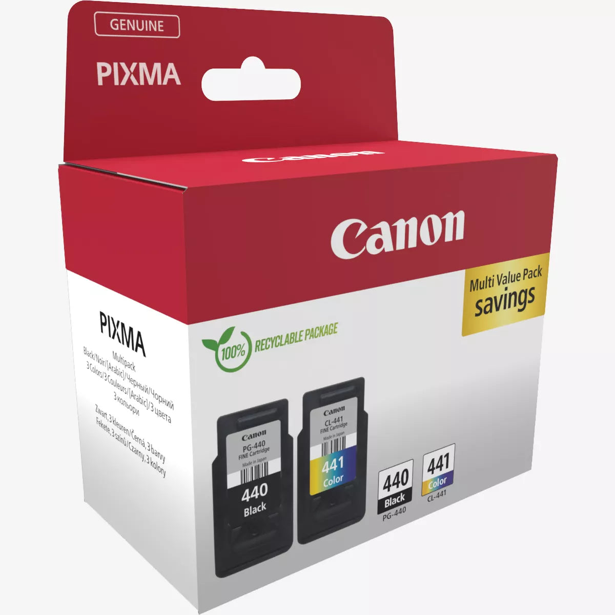 Canon PG-440 and CL-441 Original Ink Cartridge Multipack for Canon PIXMA MG2140, MG2240, MG3140, MG3240, MG3540, MG4140, MG4240, MX374, MX394, MX434, MX454, MX474, MX514, MX524, MX534, MG3640, TS5140, MG3640S