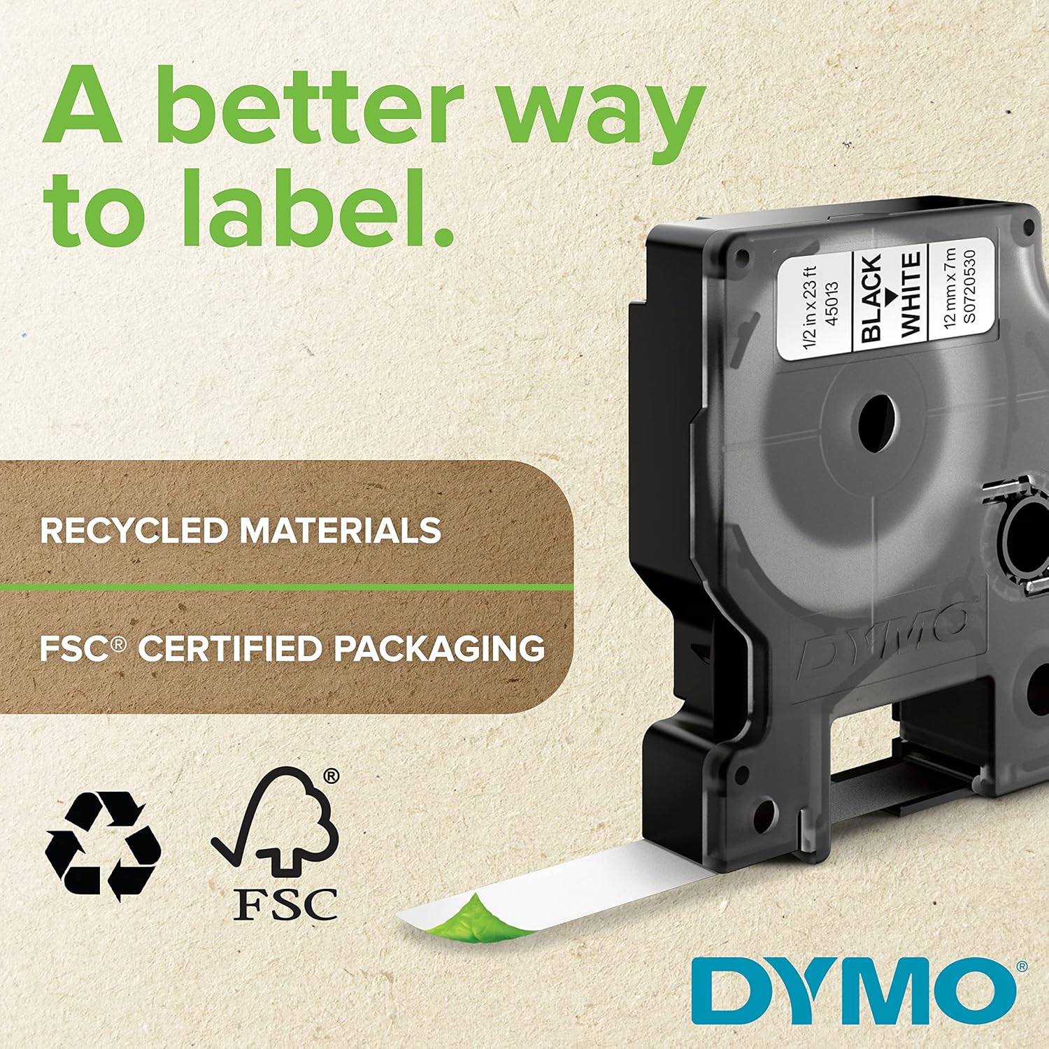 Dymo 12mm×7m Black on White D1 Label for LabelPoint, LabelManager, LabelWriter Duo, MobileLabeler atomoffice