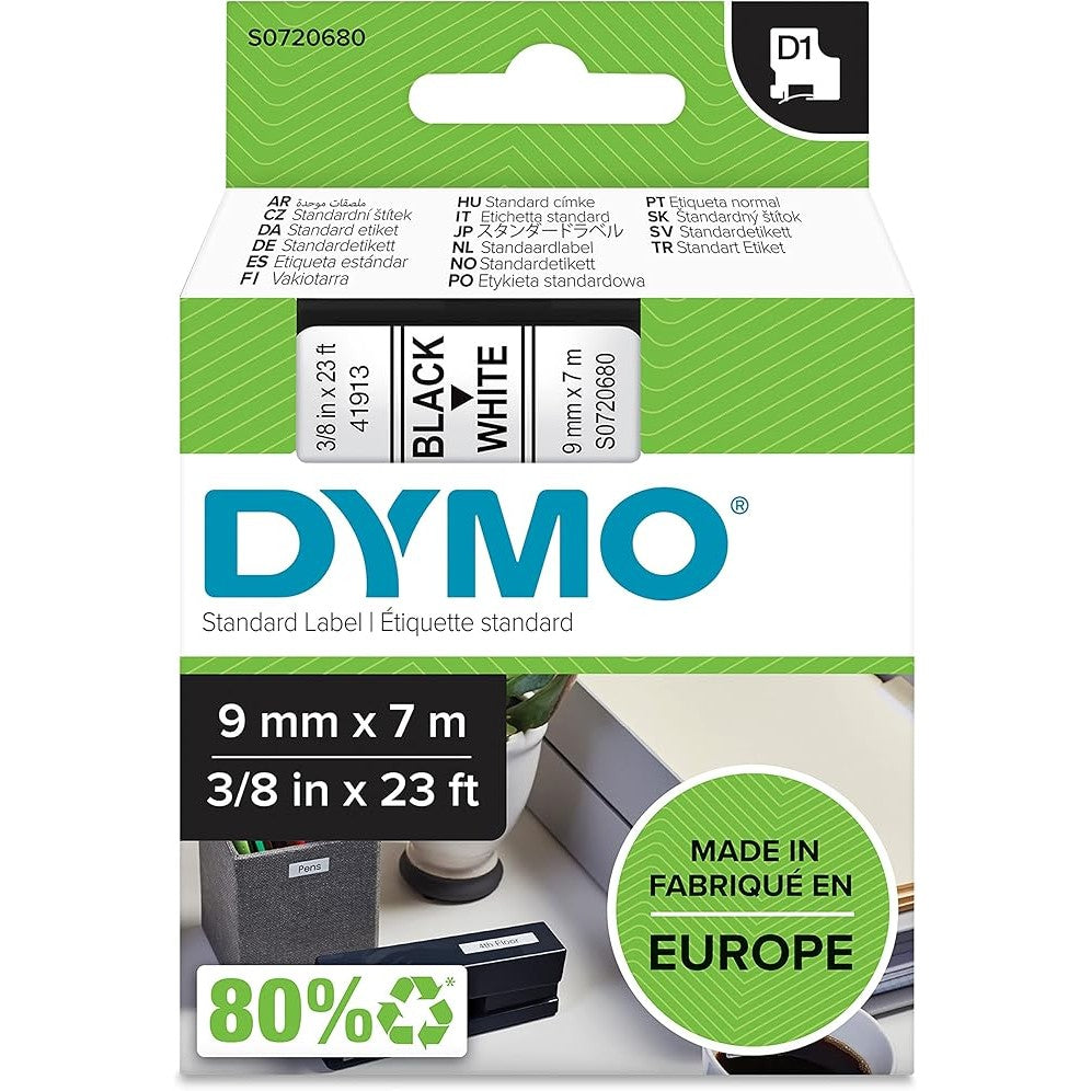 Dymo 9mm×7m Black on White D1 Label for LabelPoint, LabelManager, LabelWriter Duo, MobileLabeler atomoffice