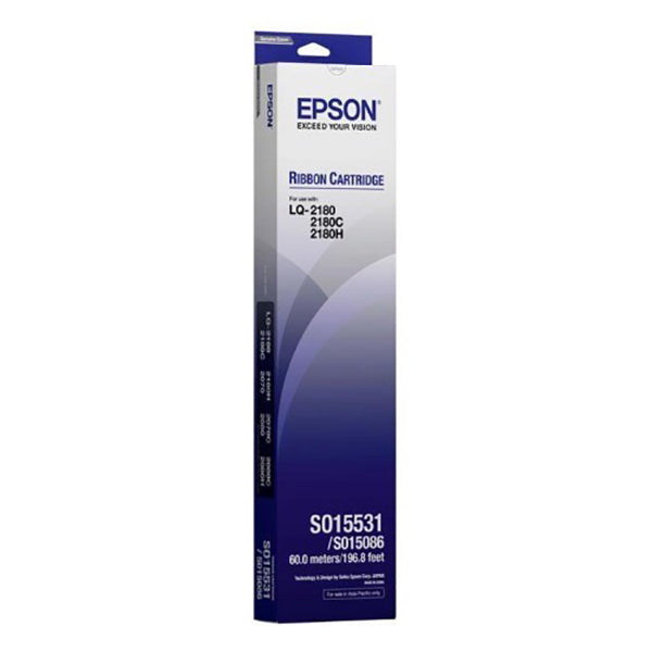 Epson LQ-2180 Black Ribbon Cartridge | Compatible with FX-2180/ LQ-2080/ LQ-2180/ LQ-2190/ LQ-2190N - S015086 atomoffice