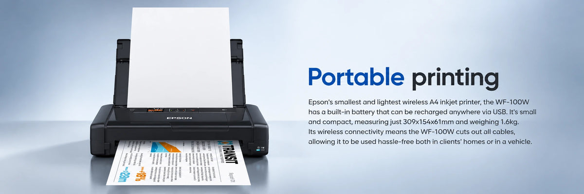 Epson WorkForce WF100W Portable wireless A4 Printer (with Rechargeable battery) — view 1