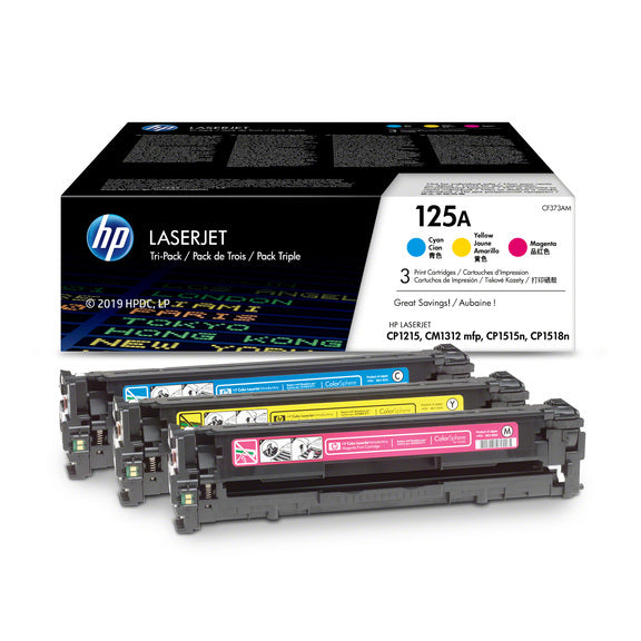 HP 125A 3-Pack Original Color Toner Cartridge for HP Color LaserJet CP1515n, CP1518ni, CP1215, MFP CM1312 Printers atomoffice