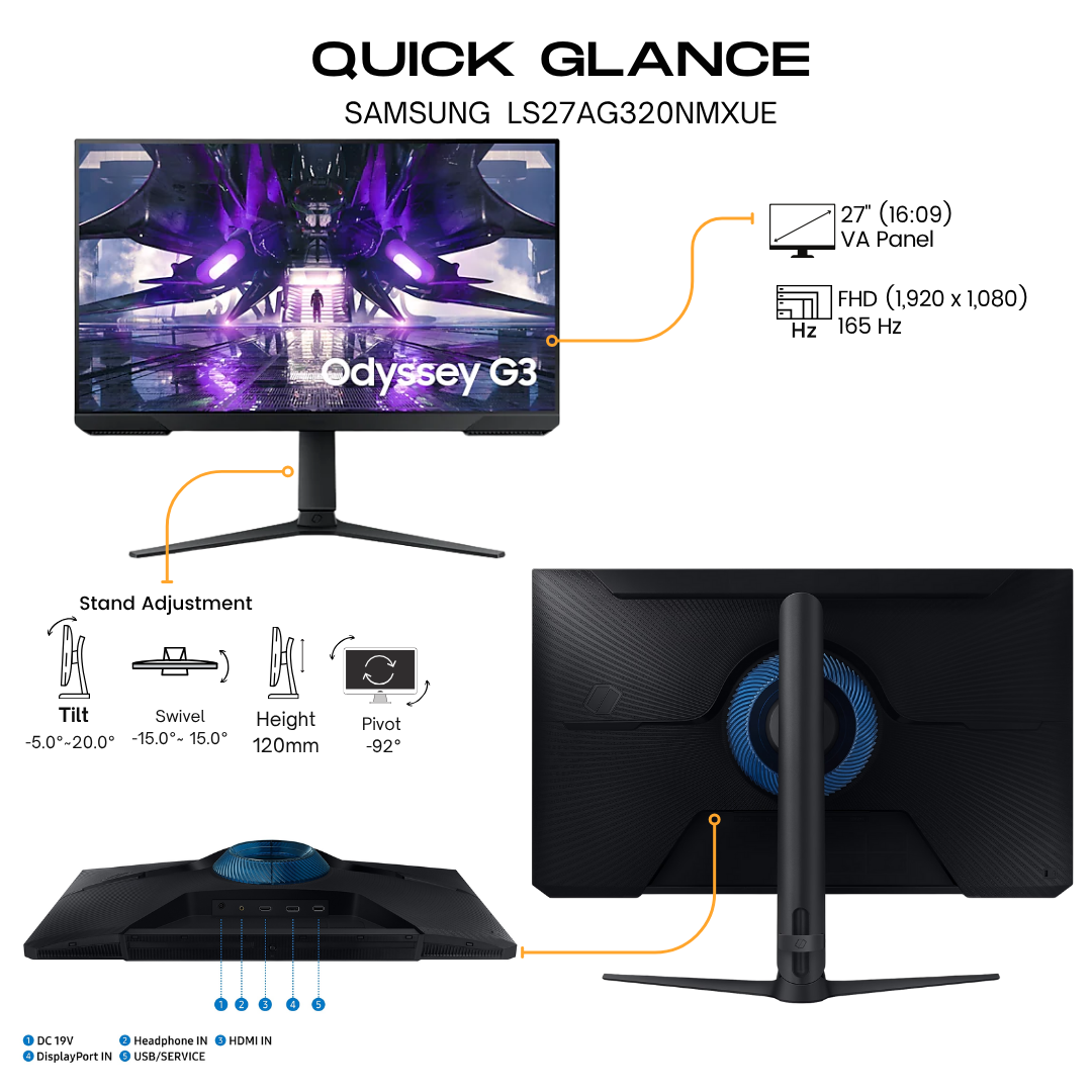 Samsung 27" LS27AG320 Flat FHD Monitor VA panel 165Hz- DP, HDMI
