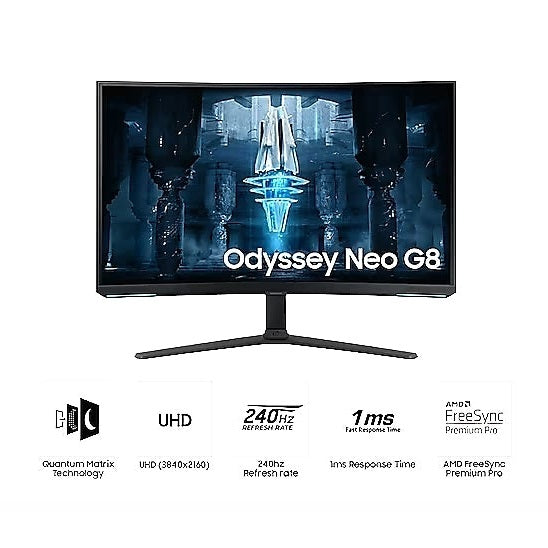 Samsung 32" LS32BG850NMXUE Odyssey Neo G8 Curved UHD Gaming Monitor 1MS-240Hz, Quantum Mini-LED