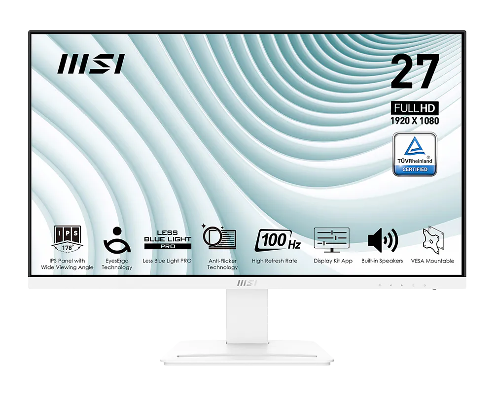 MSI 27" PRO MP273AW Flat FHD Monitor, IPS Panel 100Hz, Built-in Speakers - HDMI, DP, VGA (White) atomoffice