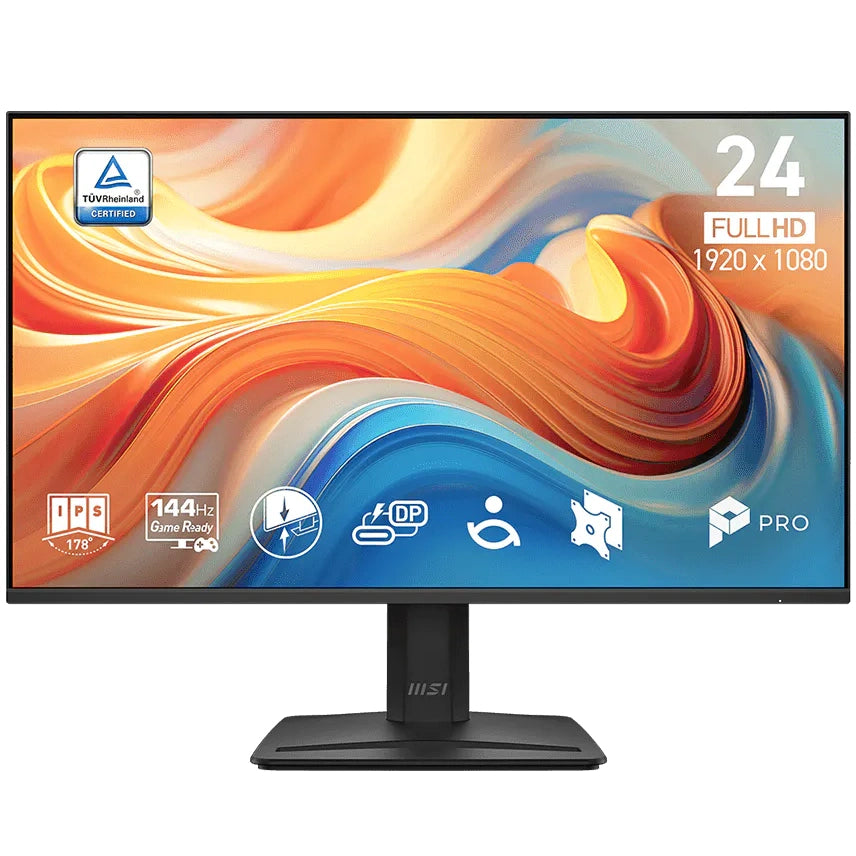 MSI 24" PRO MP242 E14C Flat FHD Monitor, IPS Panel 144Hz, AMD FreeSync, USB-C, Built-in Speakers - HDMI Black atomoffice