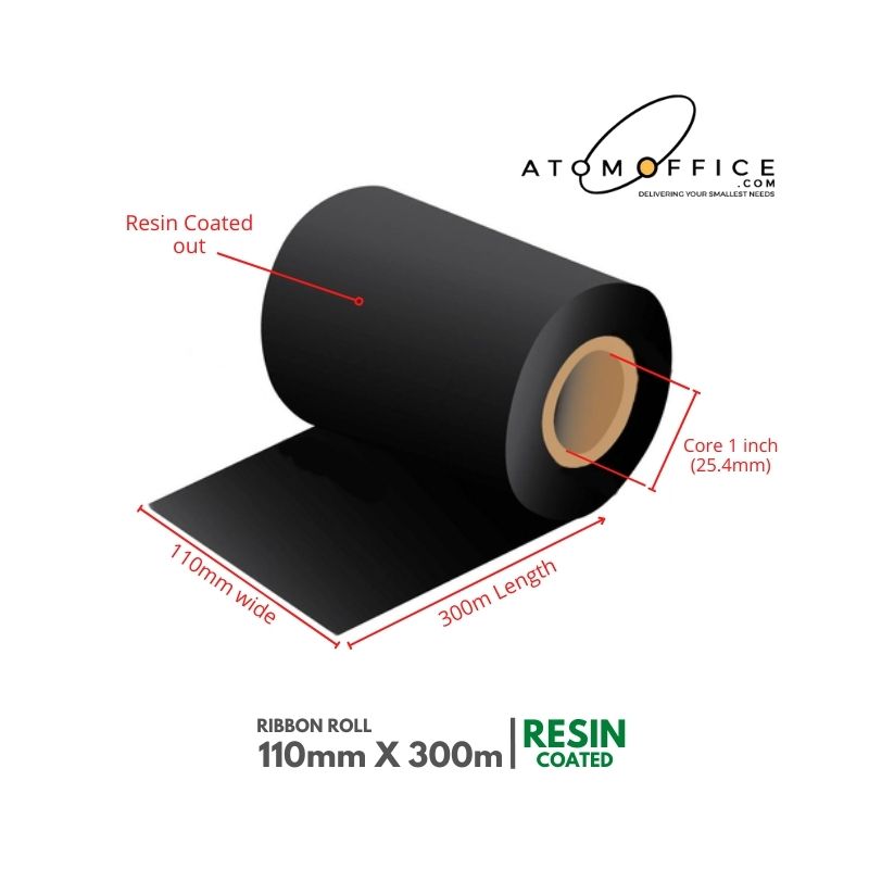 Resin Ribbon Roll 110mm x 300mtrs - 1 inch core atomoffice