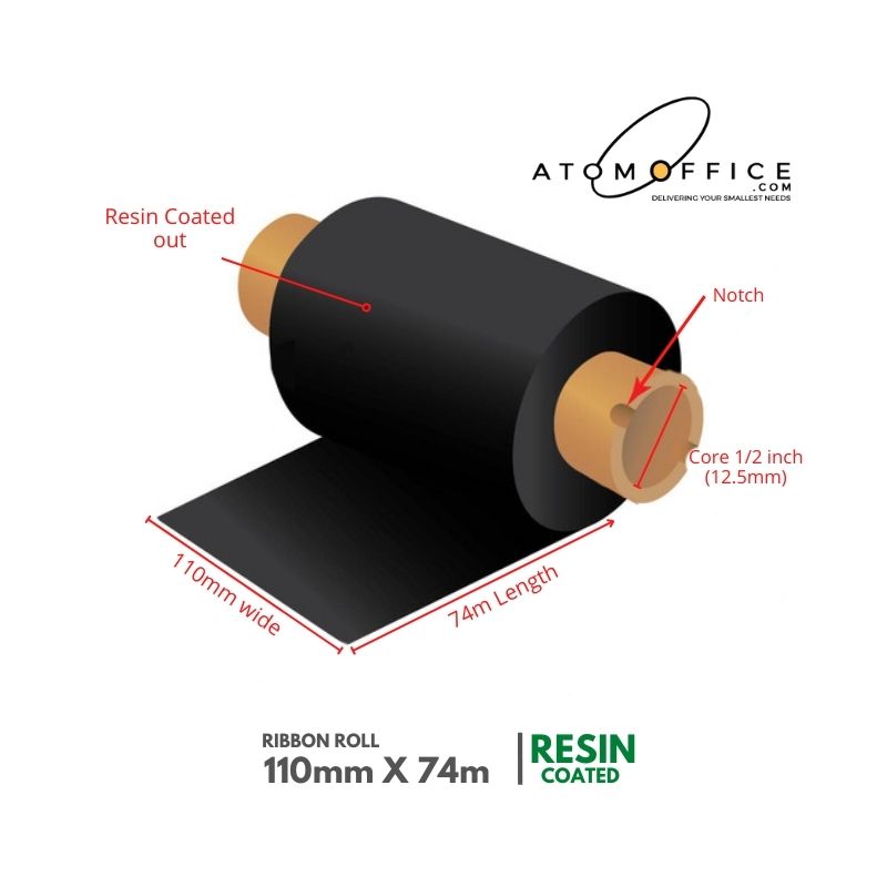 Resin Ribbon Roll 110mm x 74mtrs - 1/2 inch core