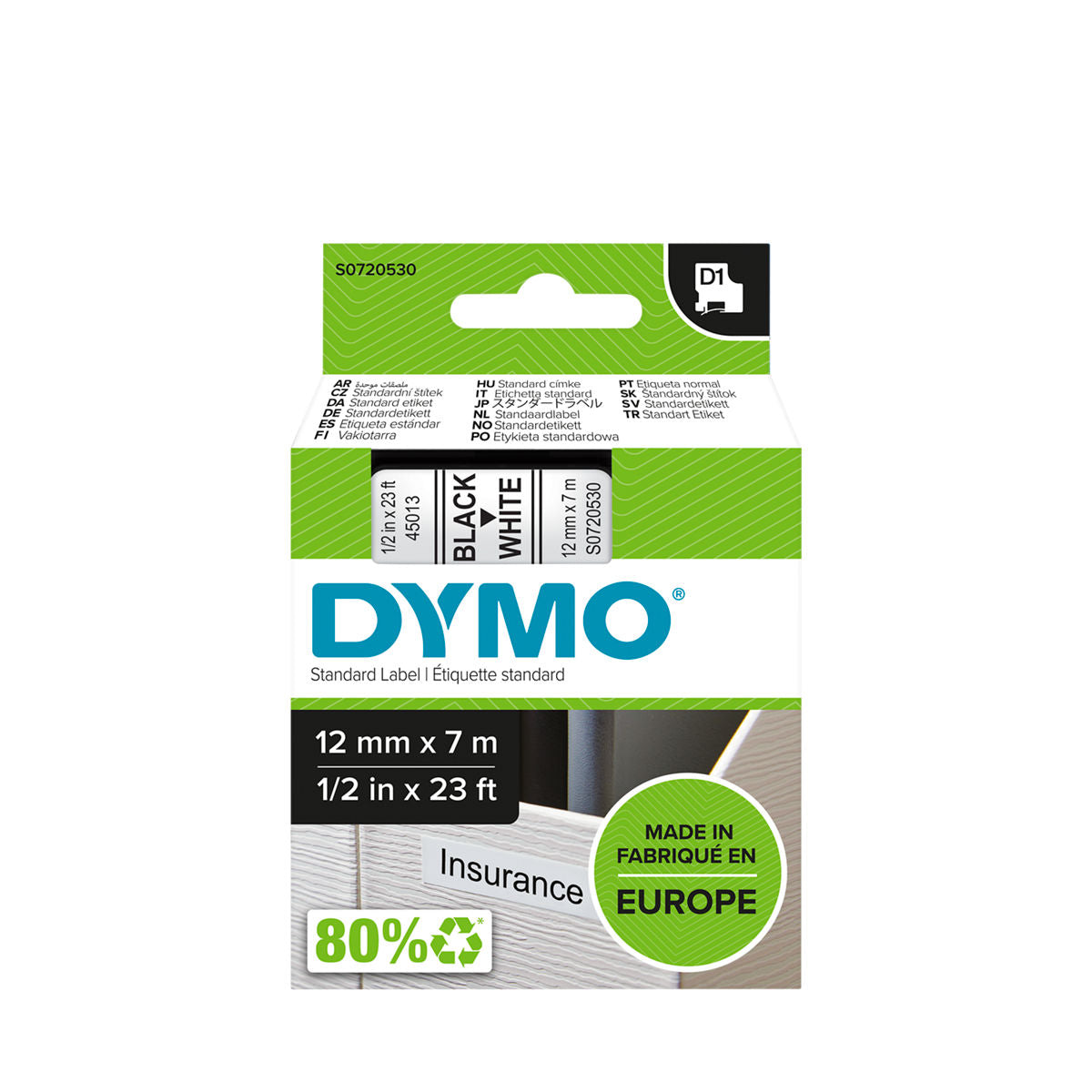 Dymo D1 Label Tape 12mm x 7m Black on Clear 45010 atomoffice