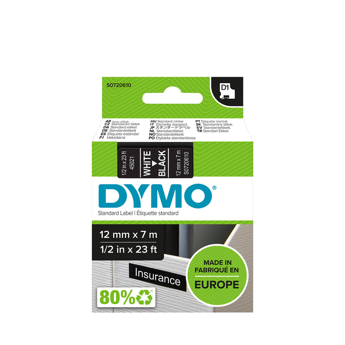 Dymo D1 Label Tape 12mm x 7m Black on Clear 45010 atomoffice