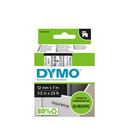 Dymo D1 Label Tape 12mm x 7m Black on Clear 45010 atomoffice