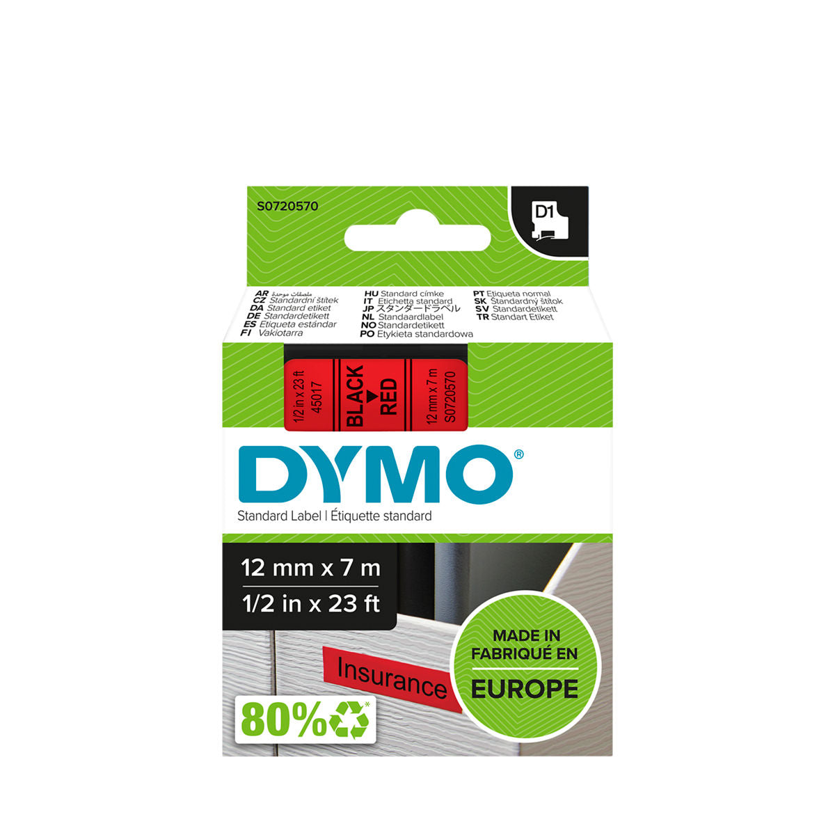 Dymo D1 Label Tape 12mm x 7m Black on Clear 45010 atomoffice