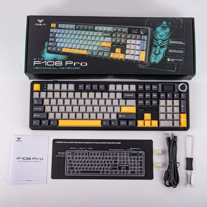 AULA F108 Pro Mechanical Gaming Keyboard RGB 104 Keys Tri-Mode Wireless,Bluetooth,Wired Linear Switch atomoffice