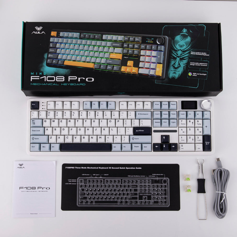 AULA F108 Pro Mechanical Gaming Keyboard RGB 104 Keys Tri-Mode Wireless,Bluetooth,Wired Linear Switch atomoffice