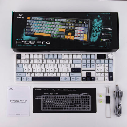 AULA F108 Pro Mechanical Gaming Keyboard RGB 104 Keys Tri-Mode Wireless,Bluetooth,Wired Linear Switch atomoffice