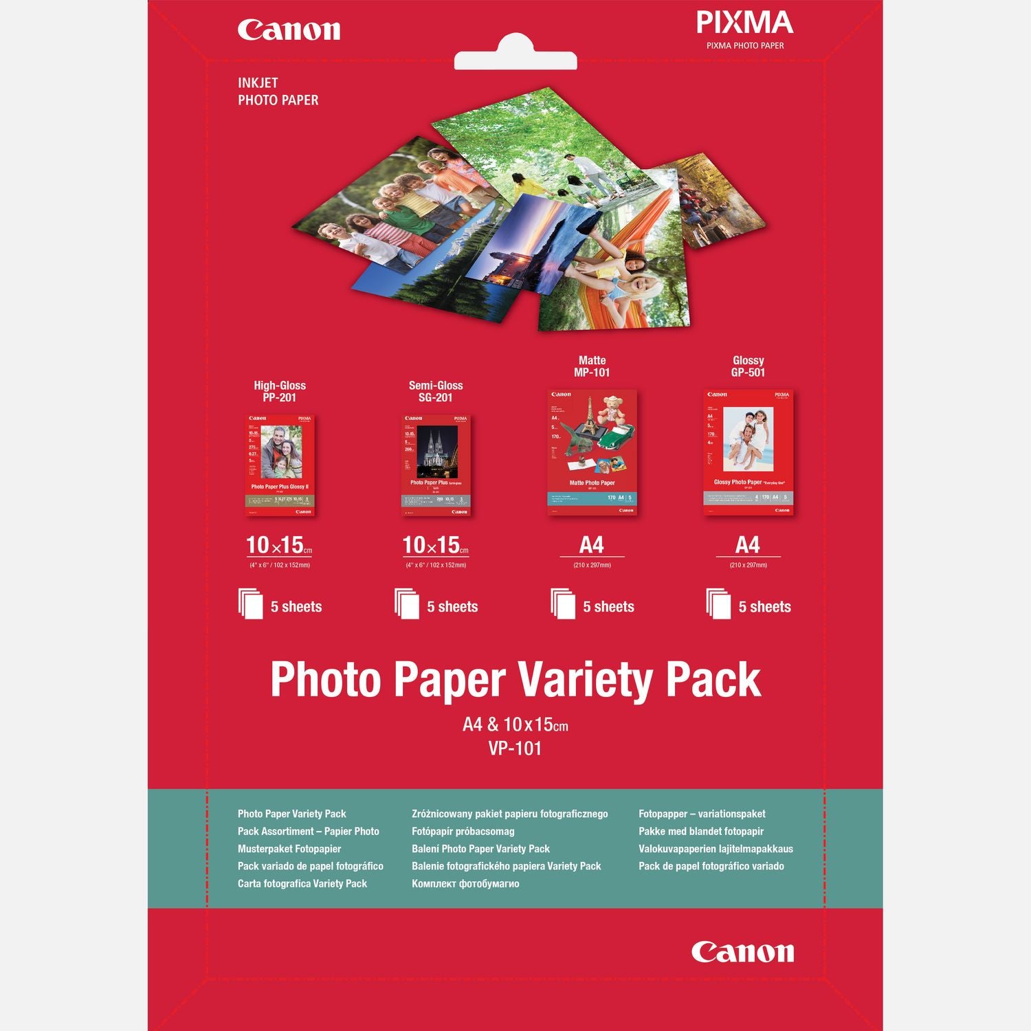 Canon VP-101 Photo Paper Variety Pack 4x6” and A4 - 20 Sheets (0775B079)