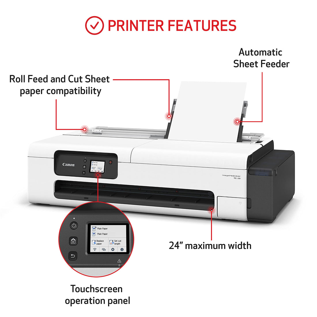 Canon imagePROGRAF TC20 Large Format Desktop Plotter - 24&quot; Roll, A3/A4 Feeder atomoffice