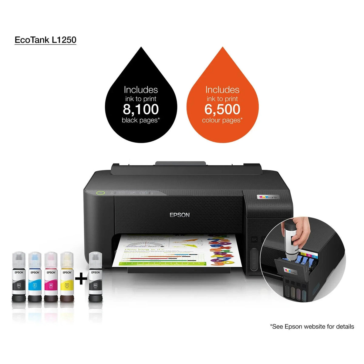 Epson A4 EcoTank L1250 Colour Ink Printer atomoffice