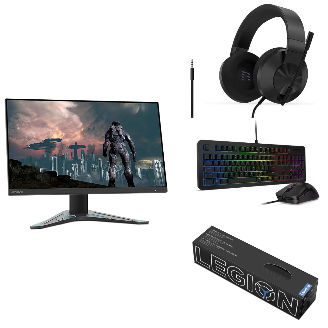 G24-20 23.8-Inch FHD IPS Gaming Monitor 66CFGAC1AE + Lenovo Legion H200 Gaming Headset + Lenovo Legion KM300 RGB Gaming Combo Black + Lenovo Legion Gaming XL Cloth Mouse Pad Black