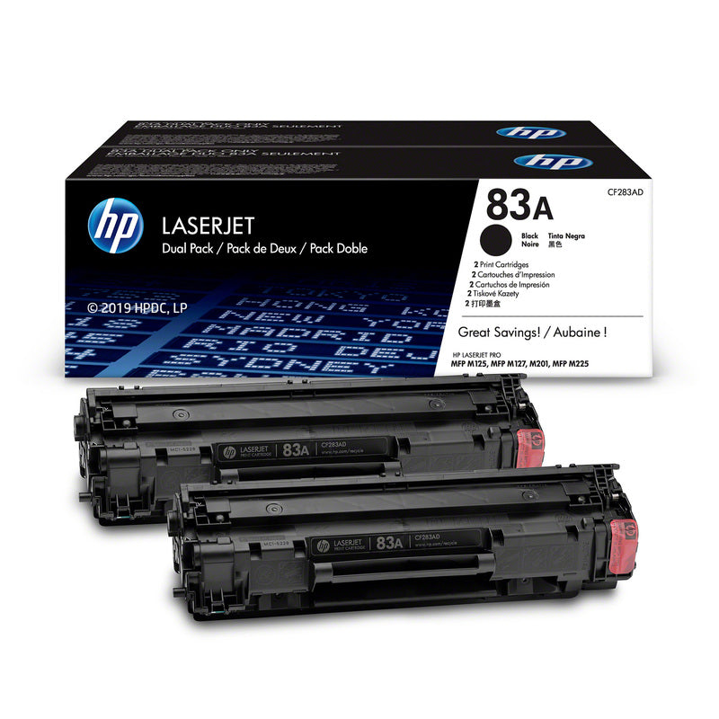 HP 83A 2-pack Original Toner Cartridges for HP LaserJet Pro MFP M125, MFP M127, M201n, M201dw, MFP M225dn, MFP M225dw Printer series.