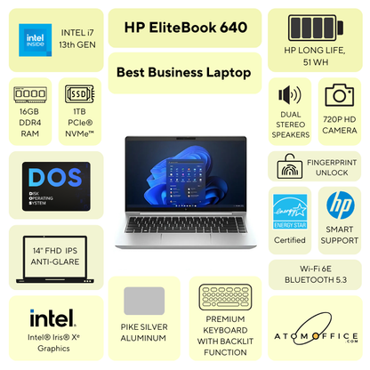 HP EliteBook 640 G10 - Intel Core i7-1355U (13th Gen), 16GB DDR4 RAM, 1 TB PCIe® NVMe™ SSD, FreeDOS, 14&quot; Lightweight Business Laptop