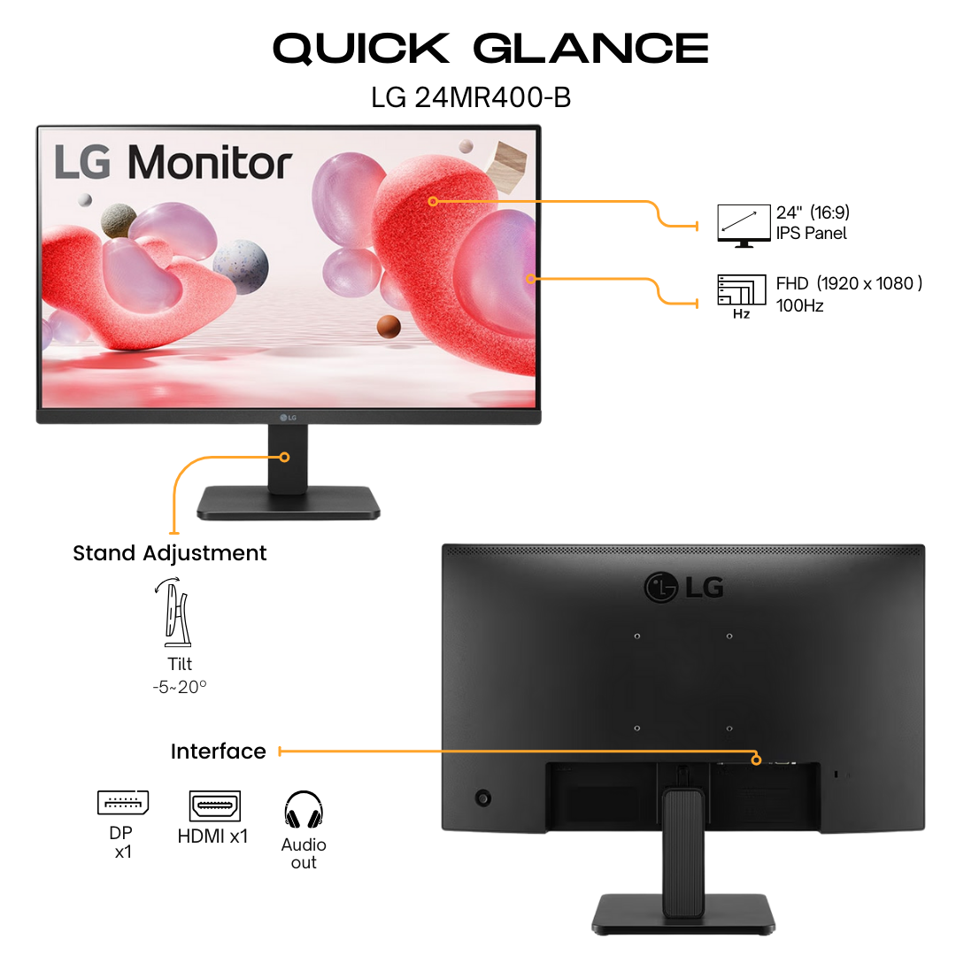 LG 24&quot; 24MR400-B Flat FHD Monitor, IPS Panel- HDMI atomoffice