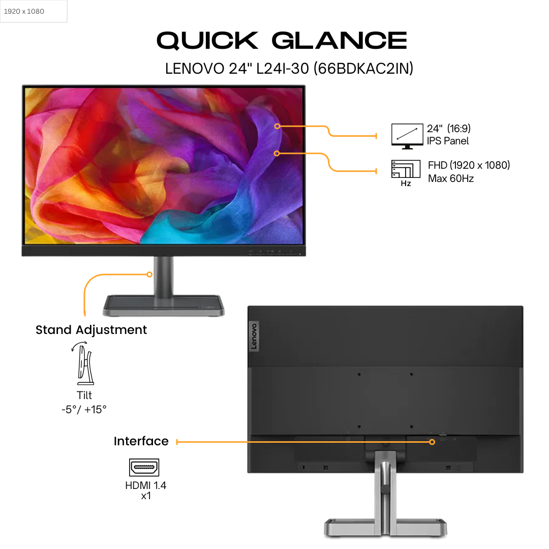 Lenovo 24&quot; L24i-30 Flat FHD Monitor IPS panel 75Hz- HDMI,VGA atomoffice