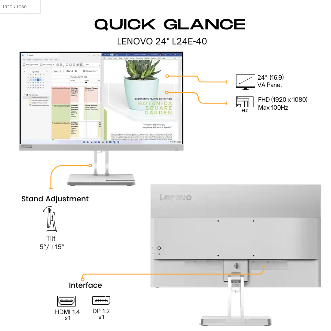 Lenovo 24&quot; L24e-40 Flat FHD Monitor VA panel 100Hz- HDMI