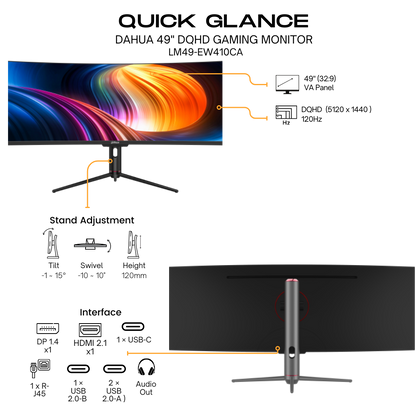 Dahua 49" DHI-LM49-EW410CA Dual QHD 120Hz VA Panel Gaming Monitor - HDR - 3 year Dahua UAE warranty atomoffice