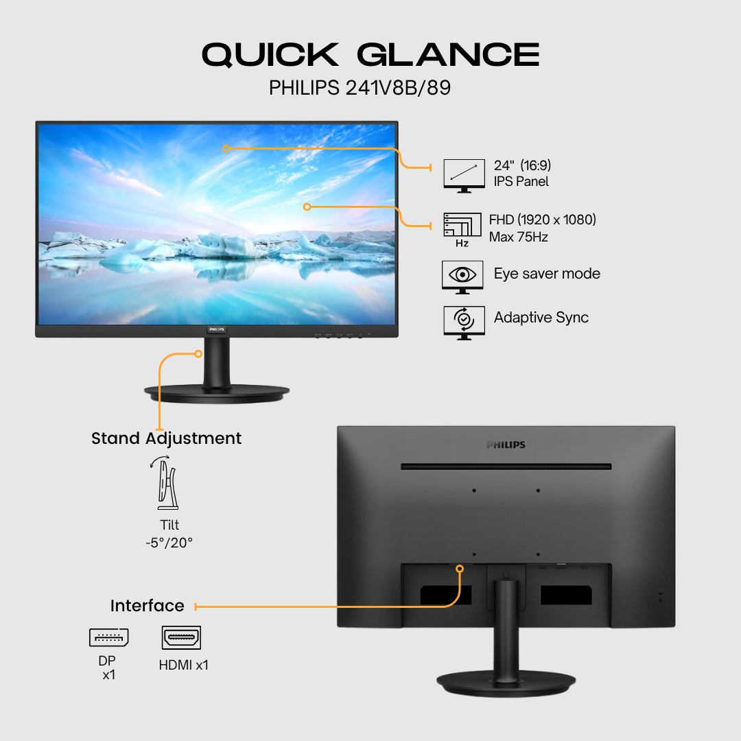 Philips 24&quot; 241V8B Flat FHD Monitor IPS Panel 100Hz- HDMI atomoffice