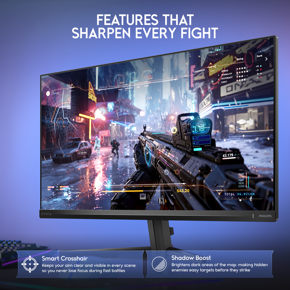 Philips Evnia 27M2N3200L Gaming Monitor, 27" IPS Display, FHD Resolution, 180Hz Refresh Rate, 0.5ms Smart MBR Response Time, AMD FreeSync &amp; NVIDIA G-Sync Technology, Black | 27M2N3200L atomoffice