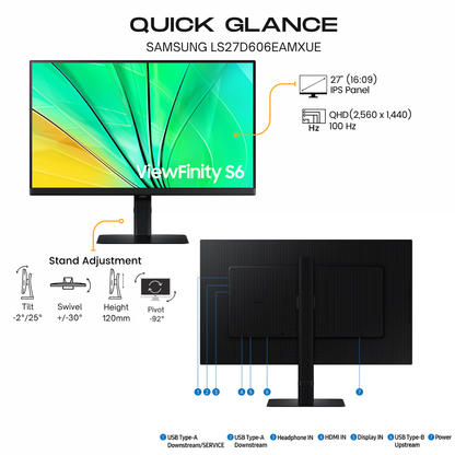 Samsung 27&quot; LS27D606EAMXUE QHD Flat Monitor IPS Panel 100 Hz - HDMI, DP