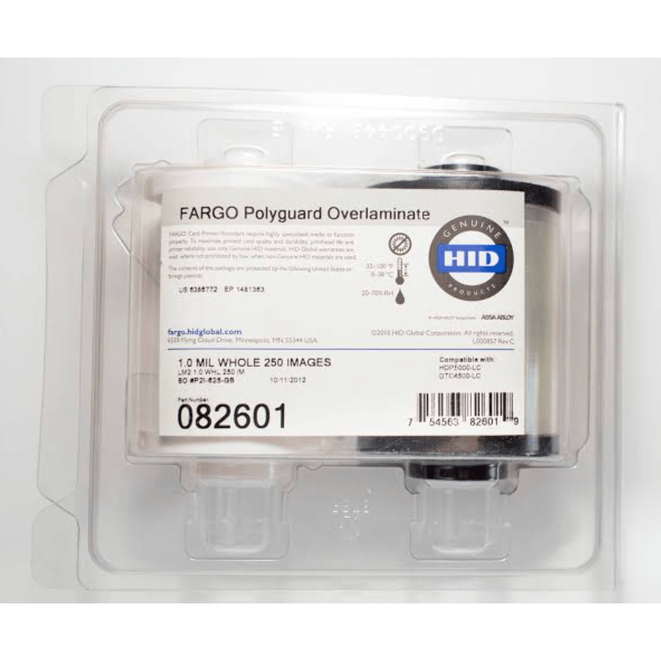 HID FARGO 082601 / 82601 PolyGuard Overlaminate | 1.0 mil Clear, 250 Count - for DTC4500e, DTC1500 & HDP5000 atomoffice