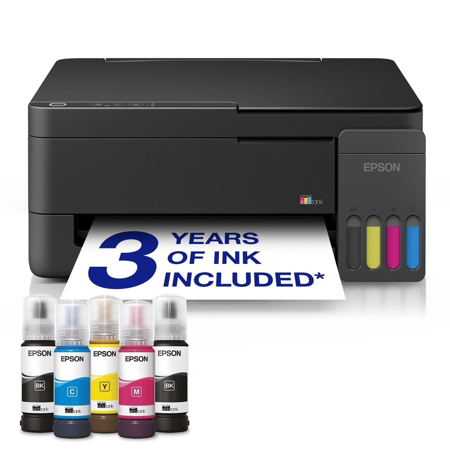 Epson EcoTank L3310 with the set of Epson 103 ink bottles included in the box