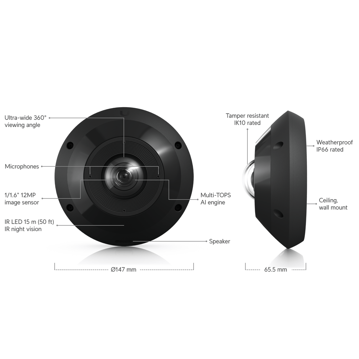 Ubiquiti Camera G6 Pro 360, 12MP Fisheye PoE+ Camera, 360° Panoramic Coverage, 15 m Smart IR, IK10 atomoffice