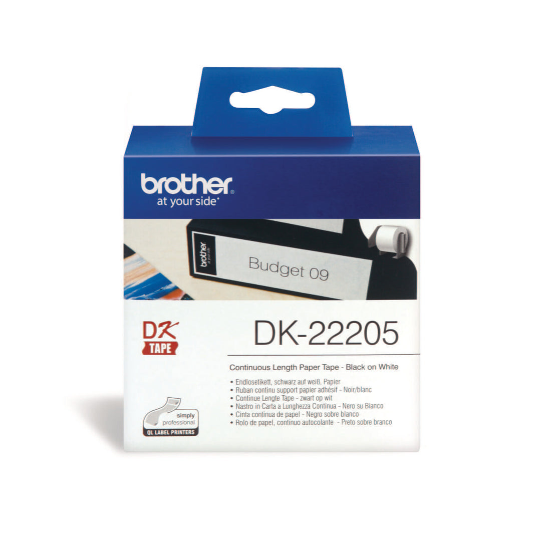 Brother DK-22205 Continuous Paper Label Roll 62mm x 30.48m Black on White atomoffice
