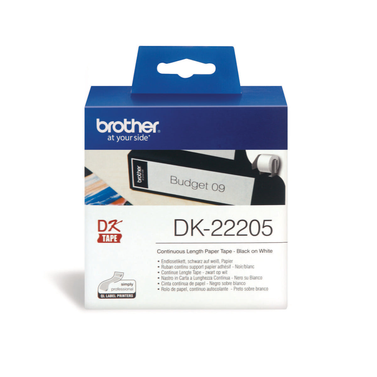 Brother DK-22205 Continuous Paper Label Roll 62mm x 30.48m Black on White atomoffice