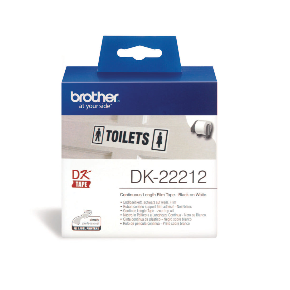 Brother DK-22212 Continuous Film Label Roll 62mm x 15.24m Black on White atomoffice