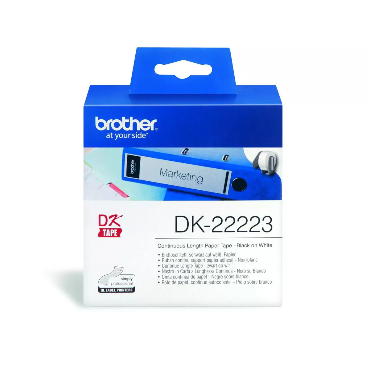 Brother DK-22223 Continuous Paper Label Roll 50mm x 30.48m Black on White atomoffice