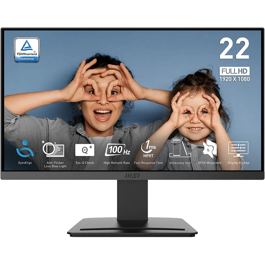 MSI 22" PRO MP223 E2 Flat FHD Monitor, VA Panel 100Hz, Adaptive-Sync - HDMI, DP Black atomoffice