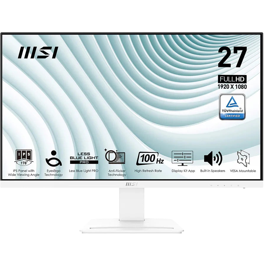 MSI 27" PRO MP273AW Flat FHD Monitor, IPS Panel 100Hz, Built-in Speakers - HDMI, DP, VGA White atomoffice