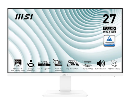 MSI 27" PRO MP273AW Flat FHD Monitor, IPS Panel 100Hz, Built-in Speakers - HDMI, DP, VGA (White) atomoffice