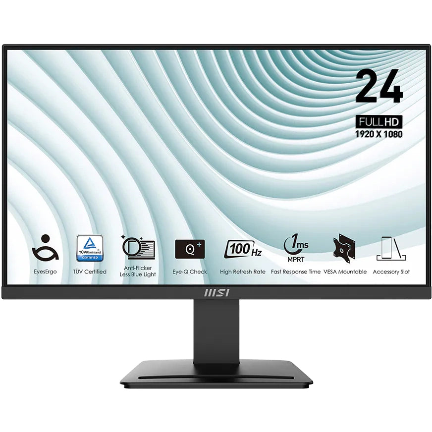 MSI 24" PRO MP2412 Flat FHD Monitor, VA Panel 100Hz, Adaptive Sync - HDMI, DP Black atomoffice