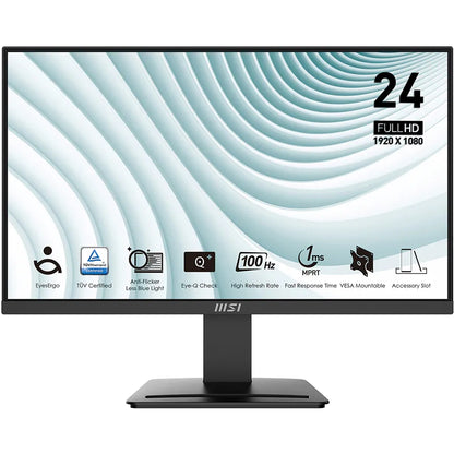 MSI 24" PRO MP2412 Flat FHD Monitor, VA Panel 100Hz, Adaptive Sync - HDMI, DP Black atomoffice