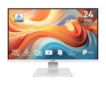 MSI 24" PRO MP241W E14V Flat FHD Monitor, VA Panel 144Hz, AMD FreeSync, HDR Ready - HDMI, DP (White) atomoffice