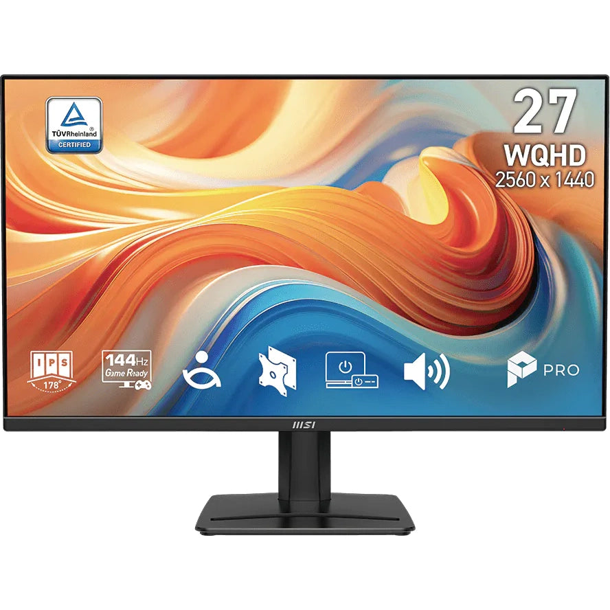 MSI 27" PRO MP275Q E14 Flat WQHD Monitor, IPS Panel 144Hz, AMD FreeSync, HDR Ready, Built-in Speakers - HDMI, DP Black atomoffice