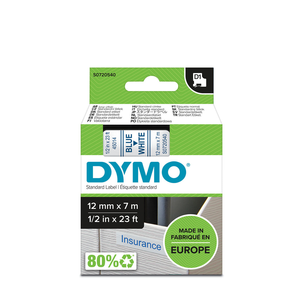 Dymo D1 Label Tape 12mm x 7m Black on Clear 45010 atomoffice