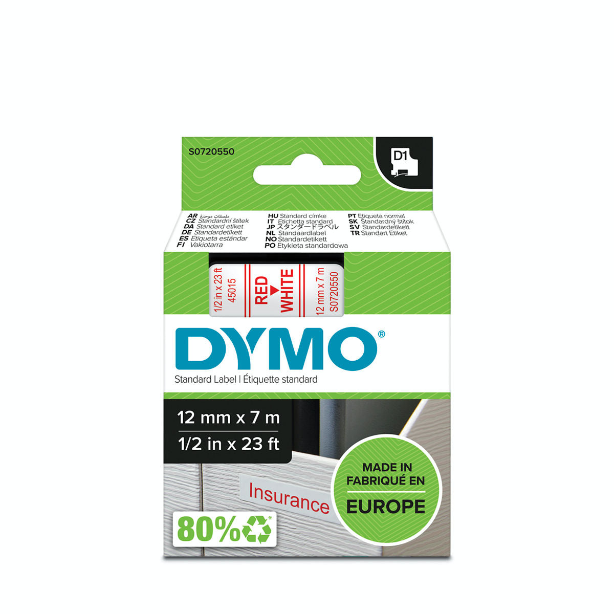 Dymo D1 Label Tape 12mm x 7m Black on Clear 45010 atomoffice